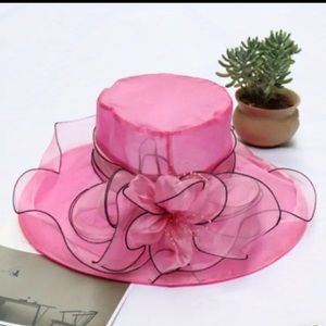 NWT Wide Brim Organza Hat Elegant KY Derby Church Travel Beach Easter PINK
